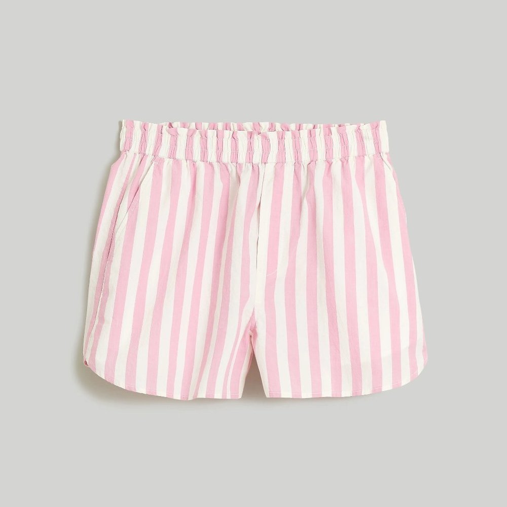 NWT Madewell Pull-On Shorts in Striped Signature Poplin XXS Shaded Pink